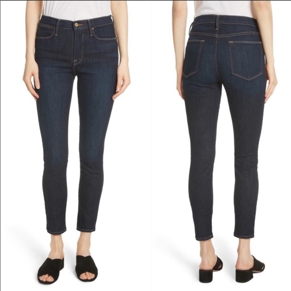 Frame Denim Le High Skinny Crop Stretch High Rise Jeans In Dame Dark Wash 31 - Picture 1 of 7